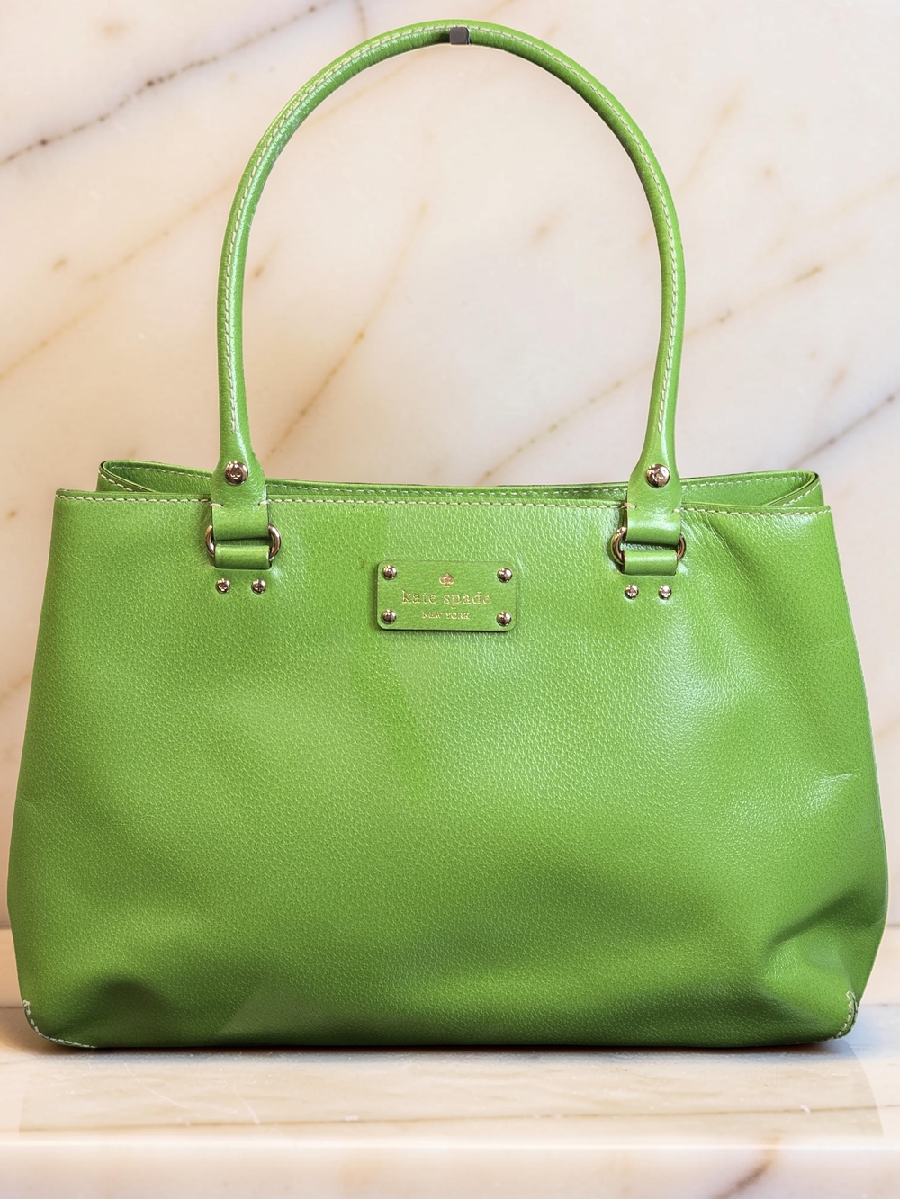 Kate Spade Green Wellesley Quinn Satchel Handbag Embossed Leather